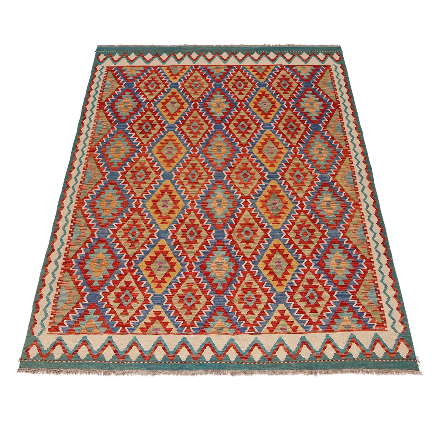 Hand Knotted Afghan Style Kilim 5' 10" x 7' 6" ft / 178 x 228 cm - No. P36062