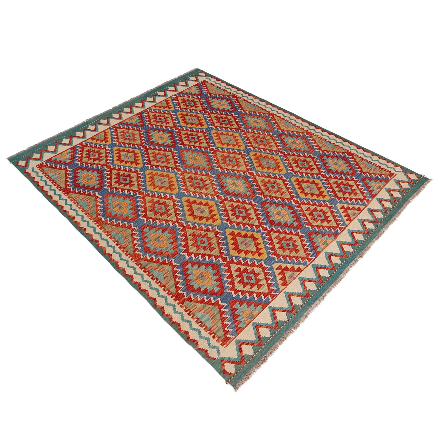 Hand Knotted Afghan Style Kilim 5' 10" x 7' 6" ft / 178 x 228 cm - No. P36062