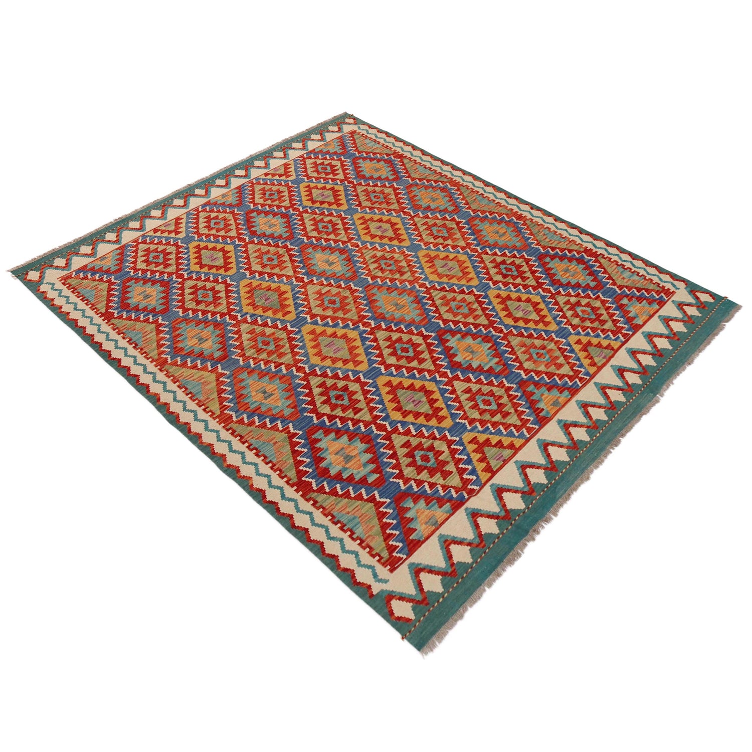 Hand Knotted Afghan Style Kilim 5' 10" x 7' 6" ft / 178 x 228 cm - No. P36062