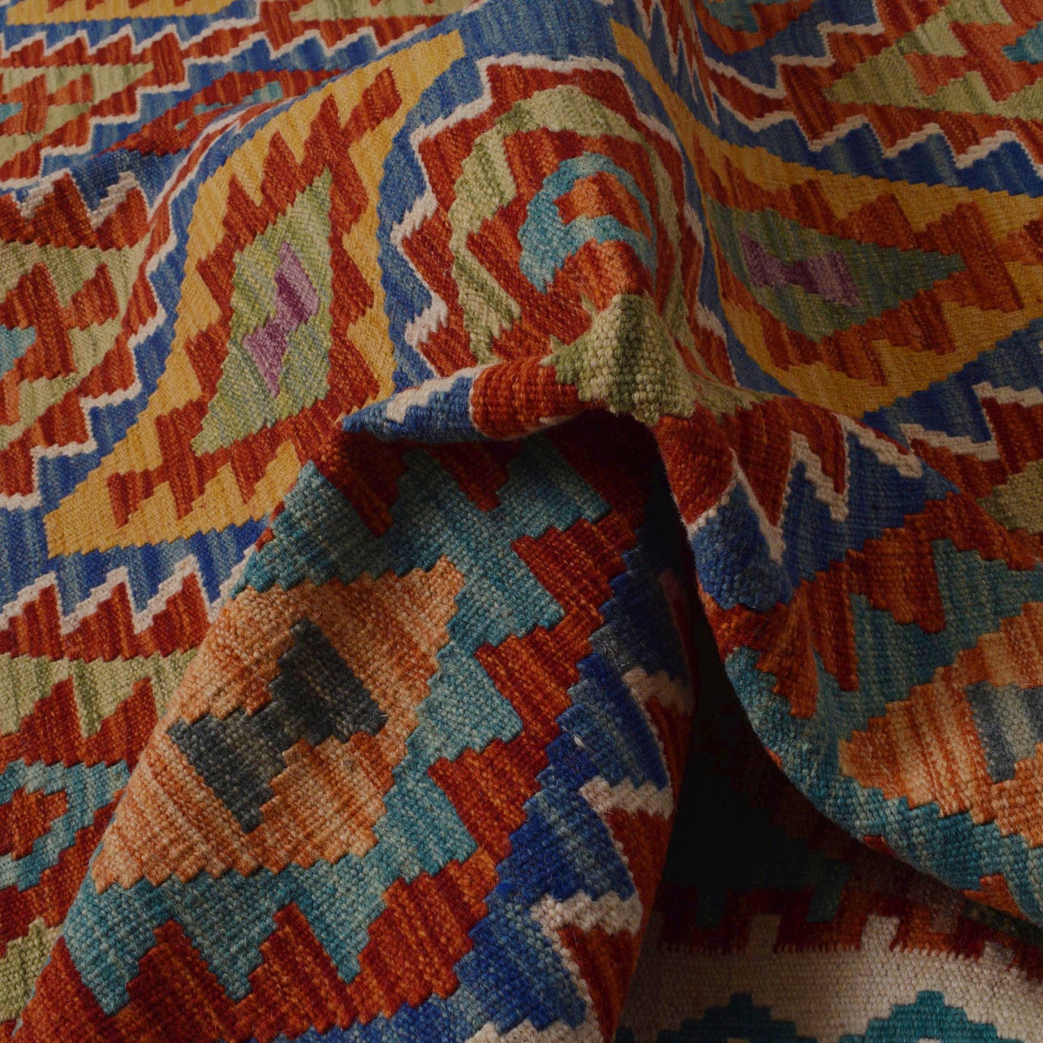 Hand Knotted Afghan Style Kilim 5' 10" x 7' 6" ft / 178 x 228 cm - No. P36062