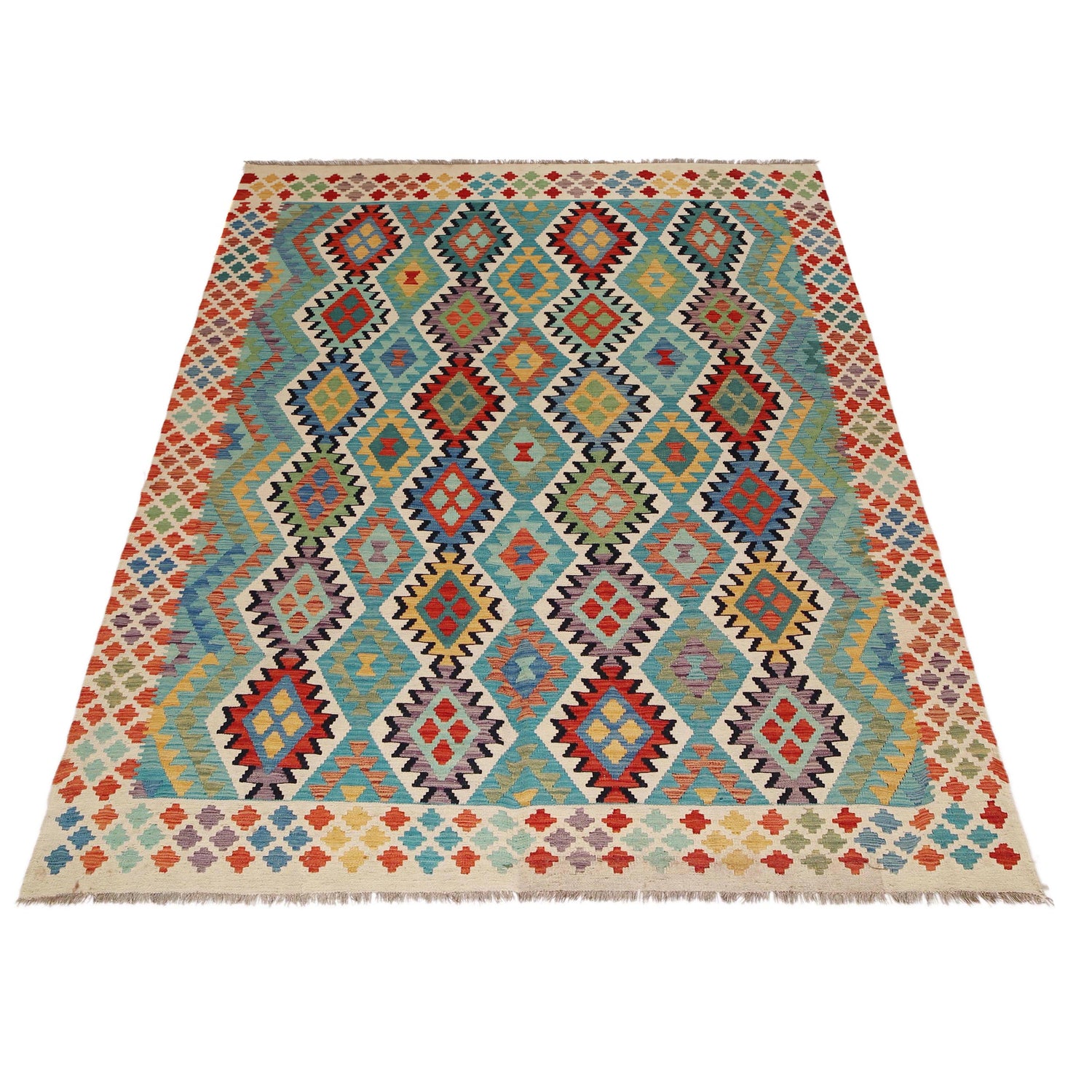 Hand Woven Wool Kelim 6' 9" x 9' 7" ft / 206 x 292 cm - No. P36063