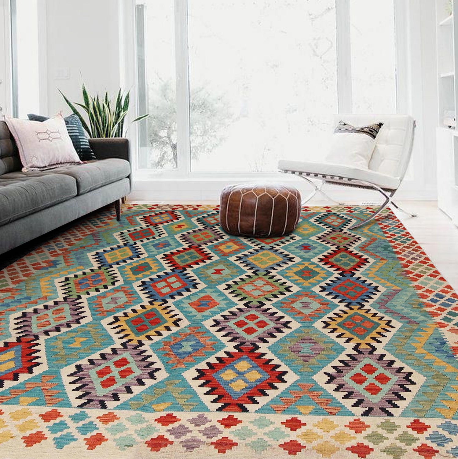 Hand Woven Wool Kelim 6' 9" x 9' 7" ft / 206 x 292 cm - No. P36063