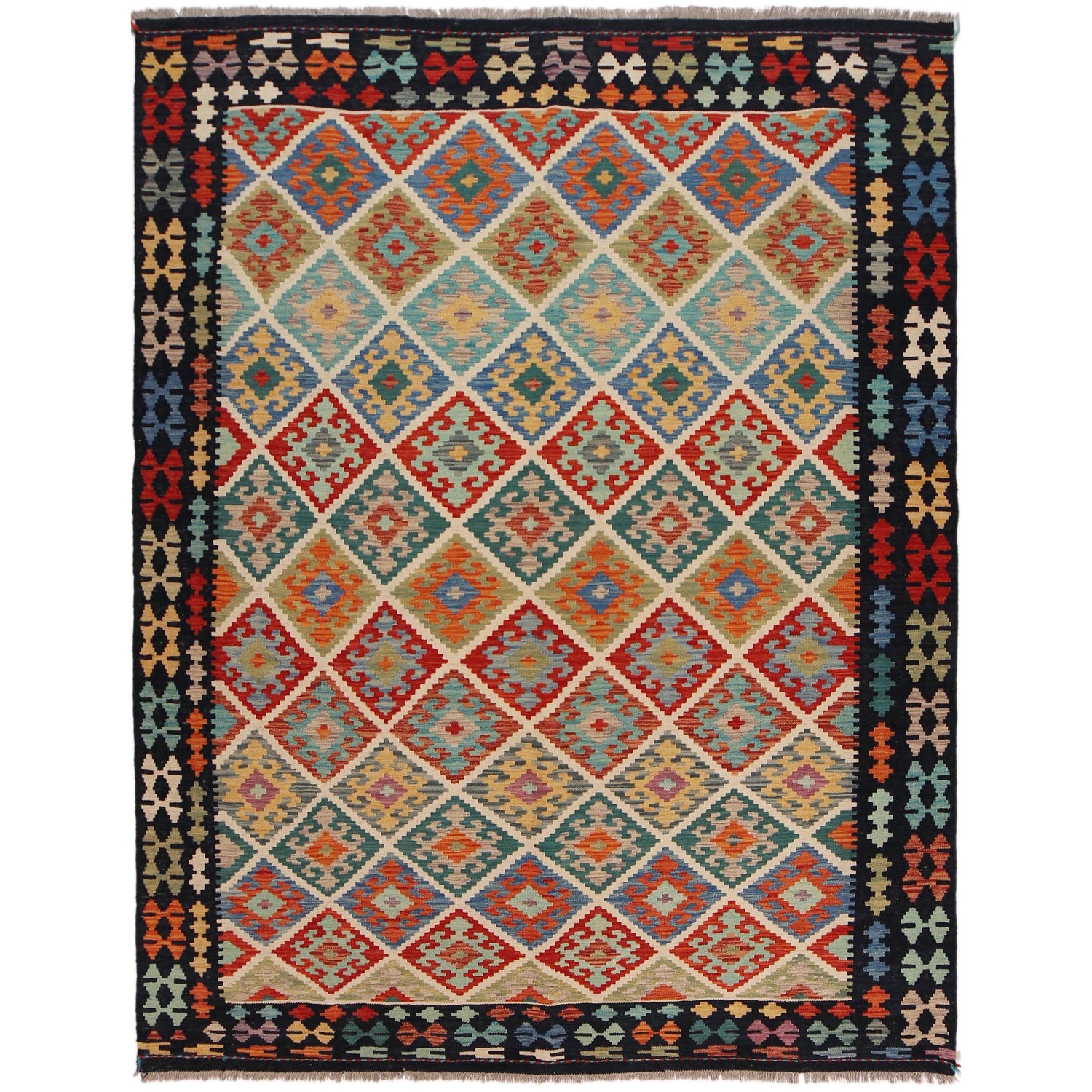 Handmade Turkish Design Wool Kilim 6' 1" x 8' 0" ft / 185 x 244 cm - No. P36065