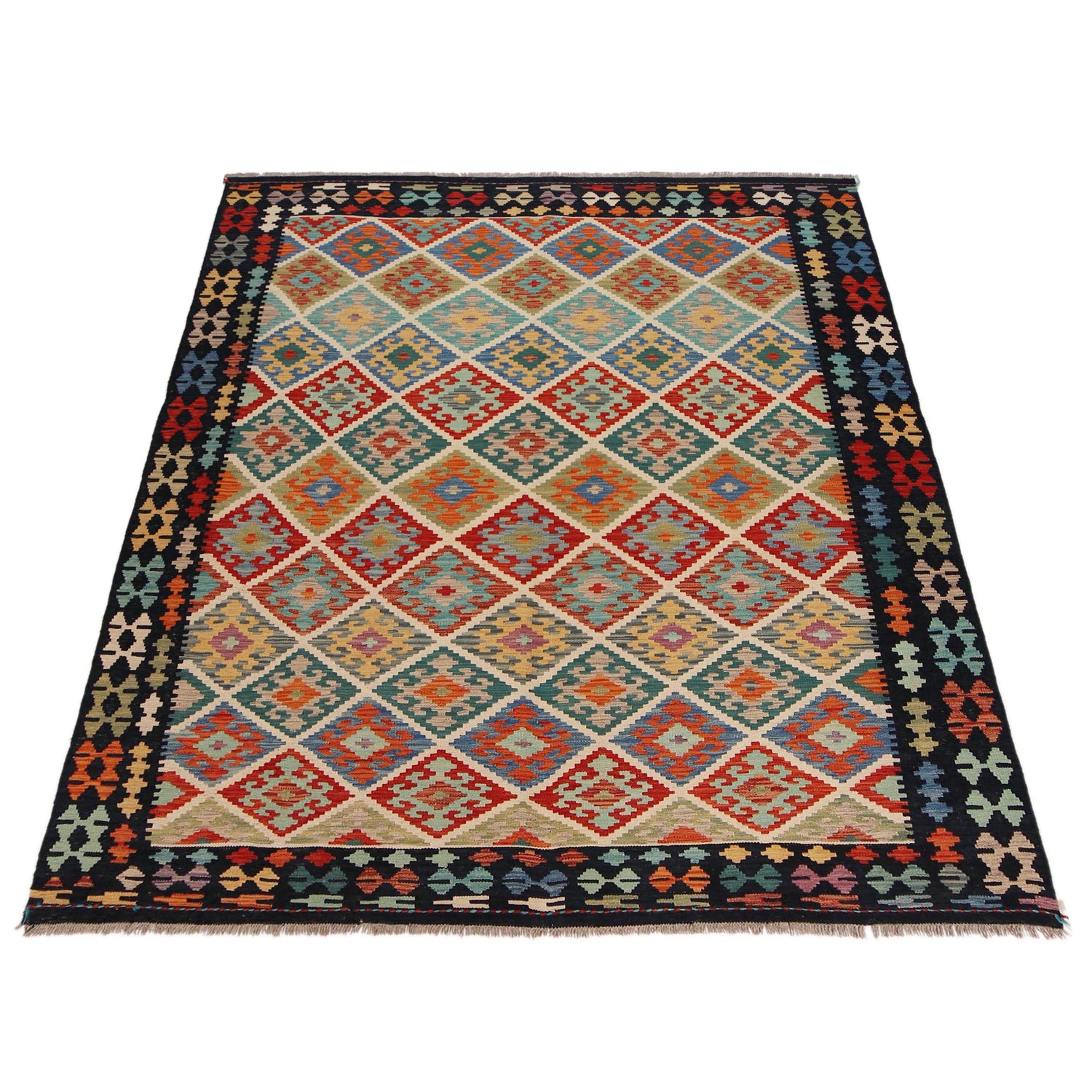 Handmade Turkish Design Wool Kilim 6' 1" x 8' 0" ft / 185 x 244 cm - No. P36065