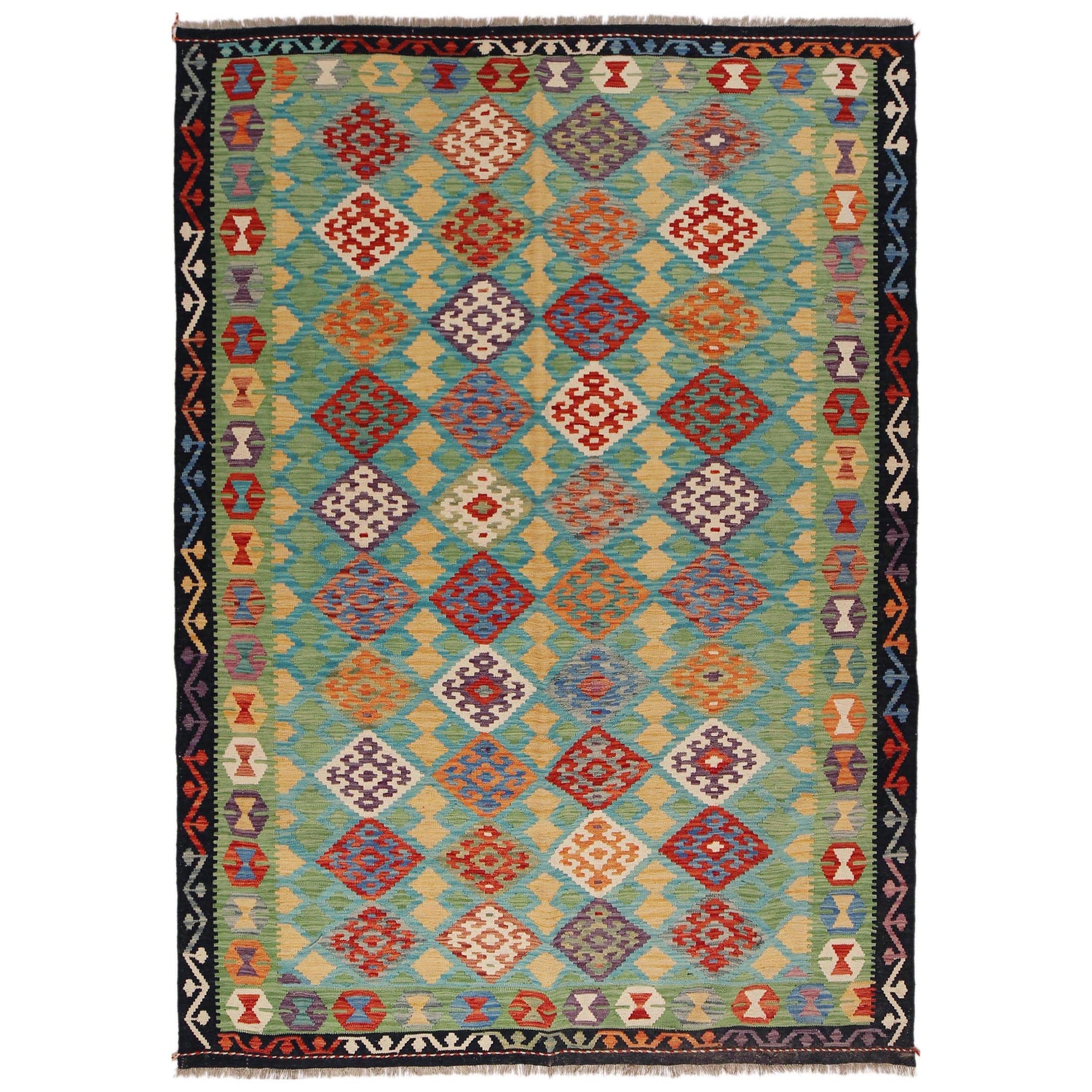 Handmade Afghan Vegetable Kilim 6' 0" x 8' 6" ft / 183 x 258 cm - No. P36068