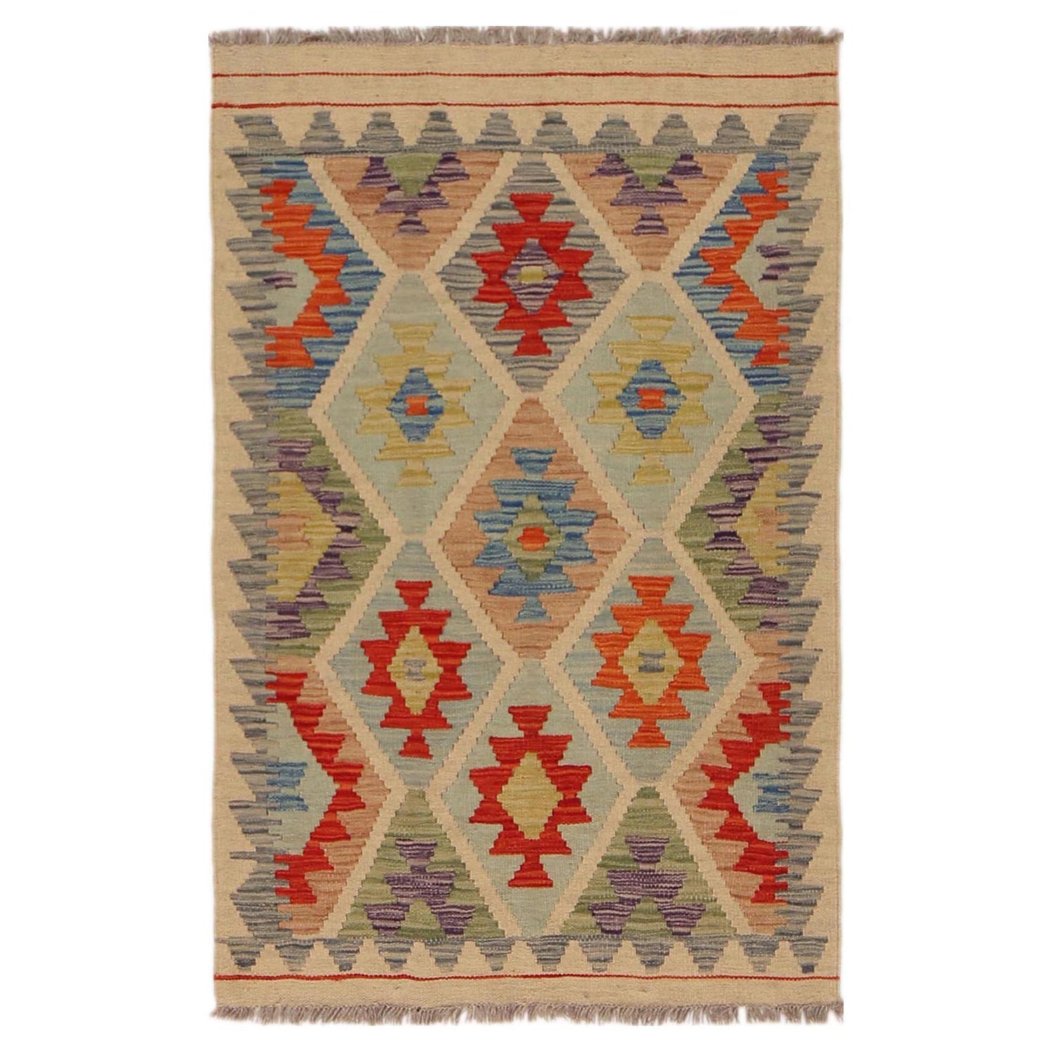 Handmade Turkish Design Wool Kilim 2' 7" x 4' 0" ft / 80 x 121 cm - No. P36069