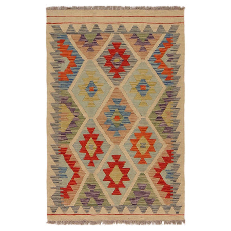 Handmade Turkish Design Wool Kilim 2' 7" x 4' 0" ft / 80 x 121 cm - No. P36069