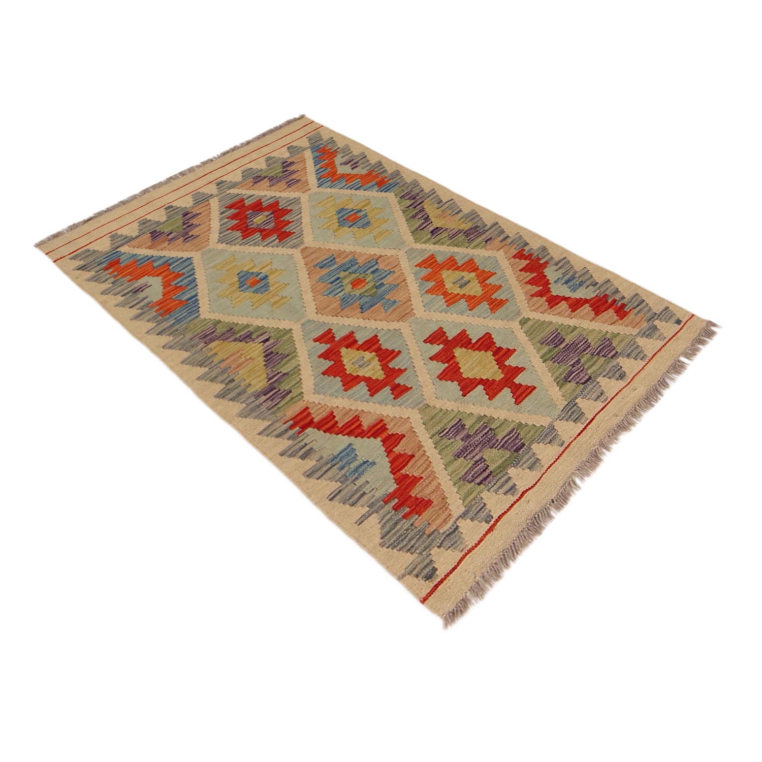 Handmade Turkish Design Wool Kilim 2' 7" x 4' 0" ft / 80 x 121 cm - No. P36069