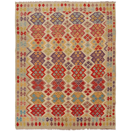 Multi Color ful Flat-Weave Wool Kilim 5' 11" x 7' 7" ft / 181 x 232 cm - No. P36079