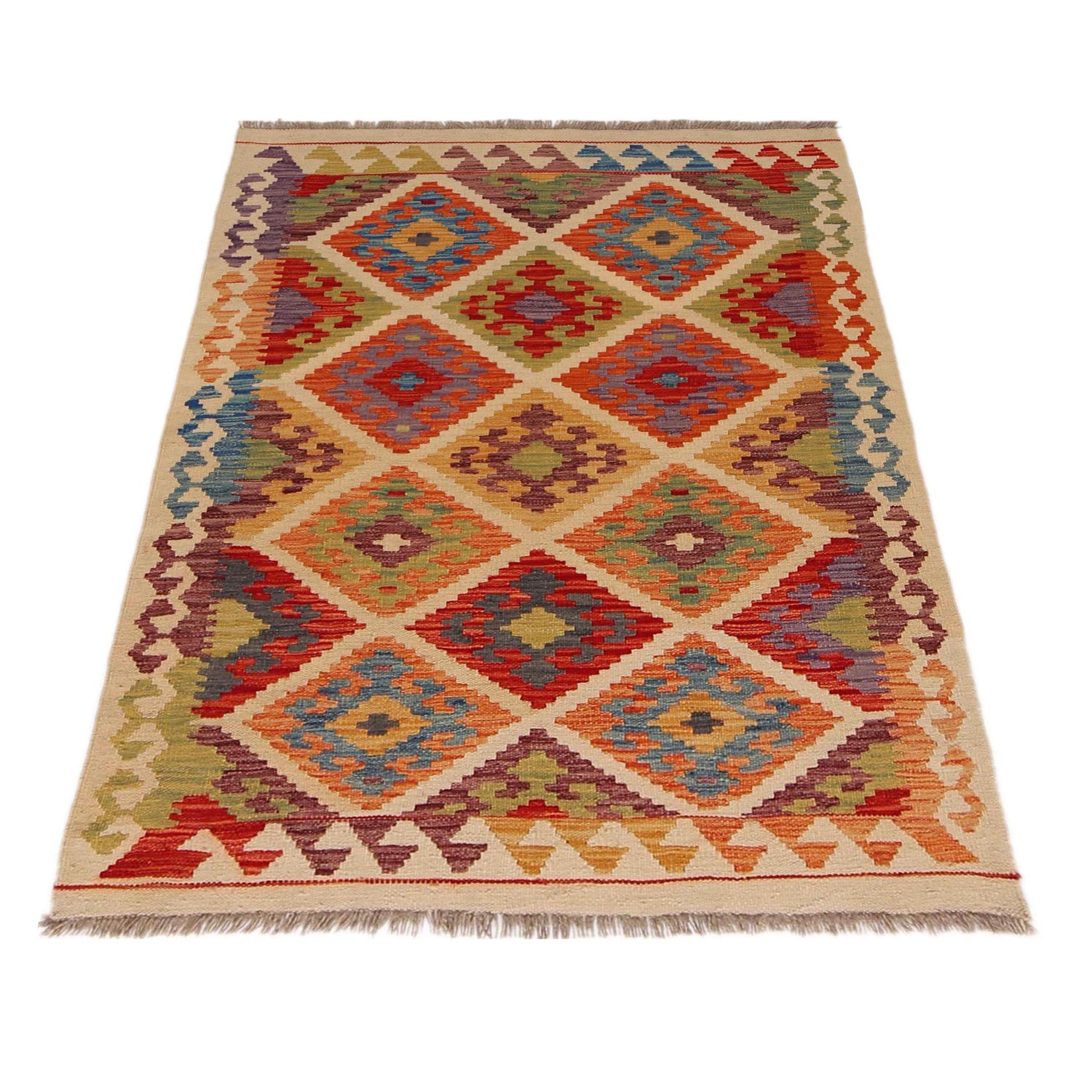 Handmade Turkish Design Wool Kilim 3' 5" x 4' 11" ft / 103 x 150 cm - No. P36086