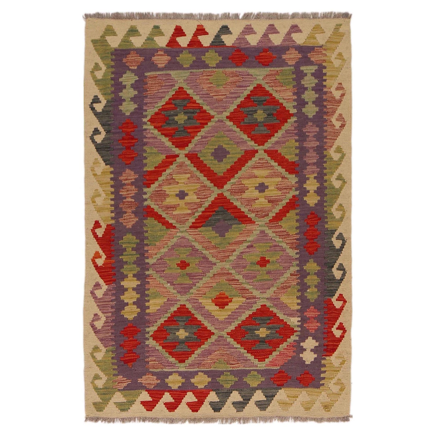 Hand Knotted Flatweave Kilim 3' 3" x 4' 10" ft / 100 x 148 cm - No. P36089