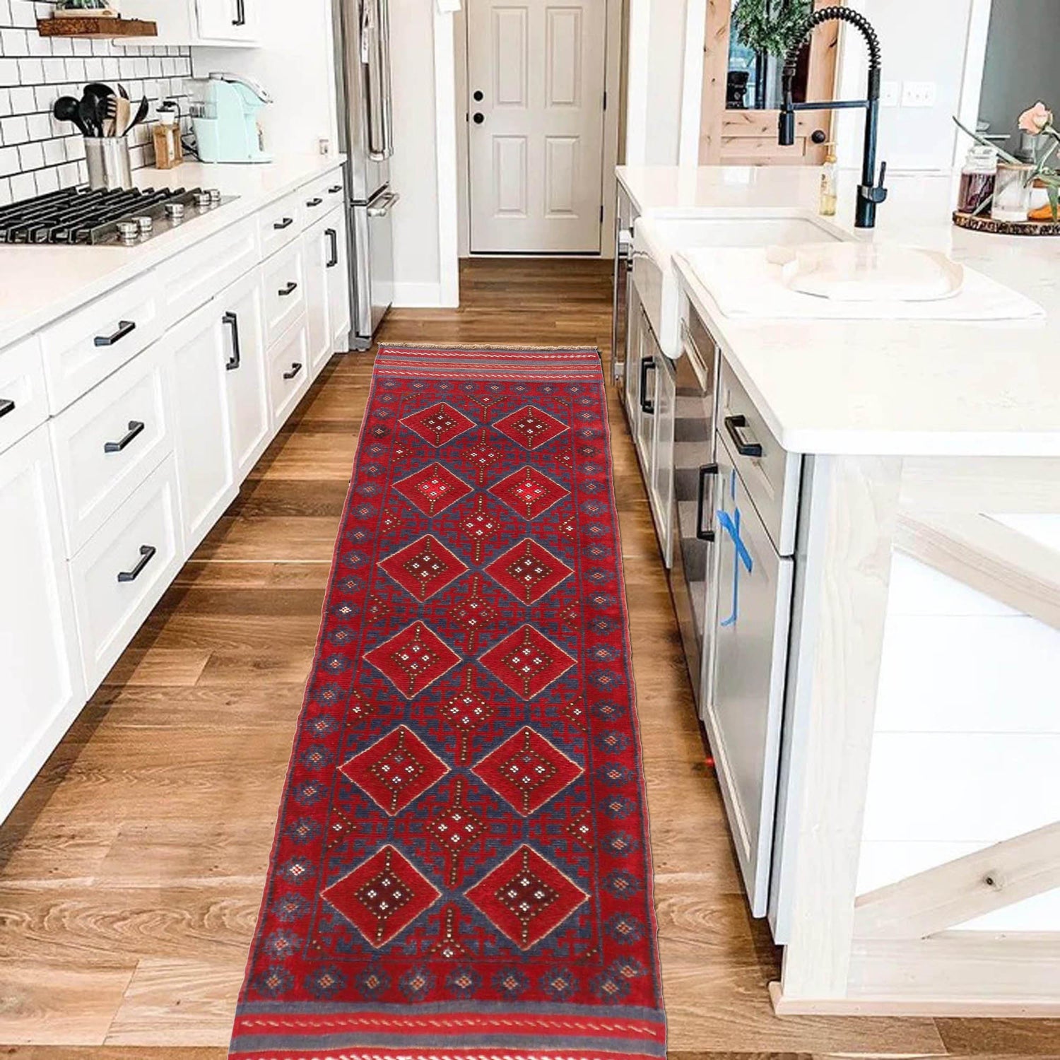 Handmade Afghan Runner Rug 2' 3" x 7' 11" ft / 69 x 241 cm - No. P36094