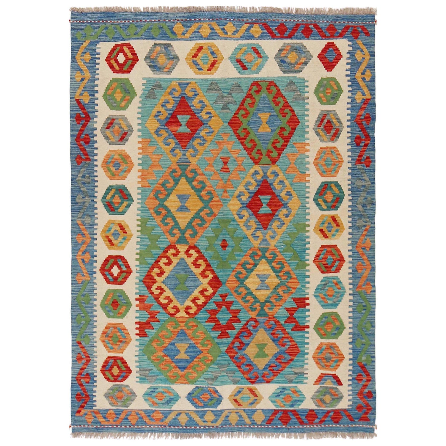 Hand Made Afghan Kilim 4' 2" x 5' 10" ft / 126 x 179 cm - No. P36116