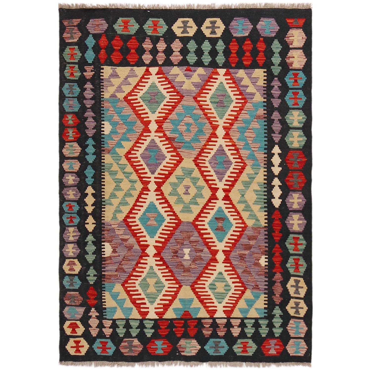 Hand Woven Wool Kelim 4' 1" x 5' 7" ft / 124 x 171 cm - No. P36122