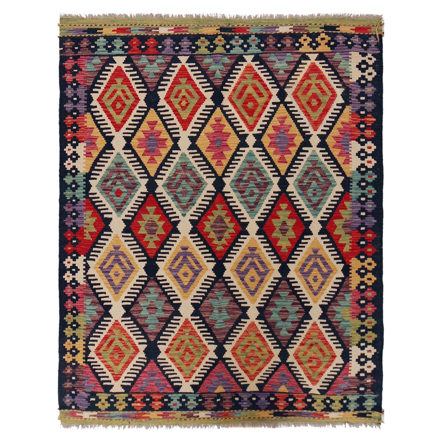 Hand Knotted Afghan Style Kilim 5' 2" x 6' 7" ft / 158 x 200 cm - No. P36142