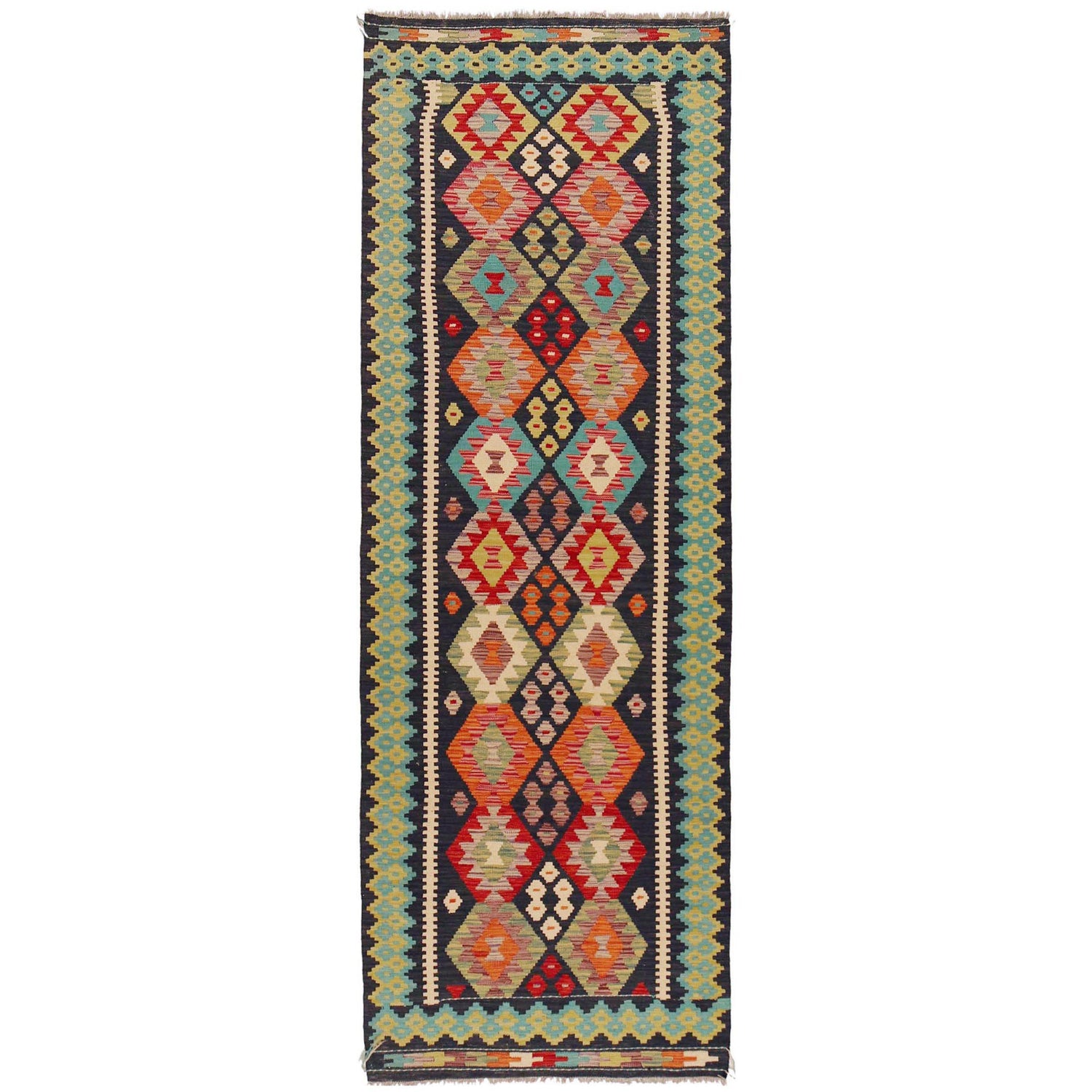 Hand Woven Wool Kelim Runner 3' 1" x 9' 8" ft / 93 x 294 cm - No. P36168