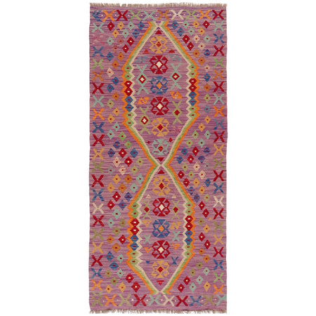 Multi Color ful Flat-Weave Wool Kilim Runner 2' 10" x 6' 7" ft / 87 x 201 cm - No. P36174