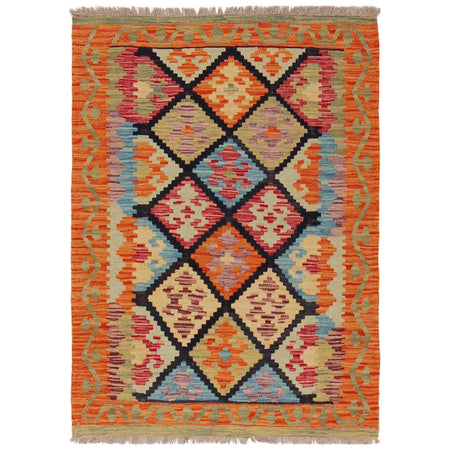 Multi Color ful Flat-Weave Wool Kilim 2' 10" x 4' 0" ft / 87 x 123 cm - No. P36224
