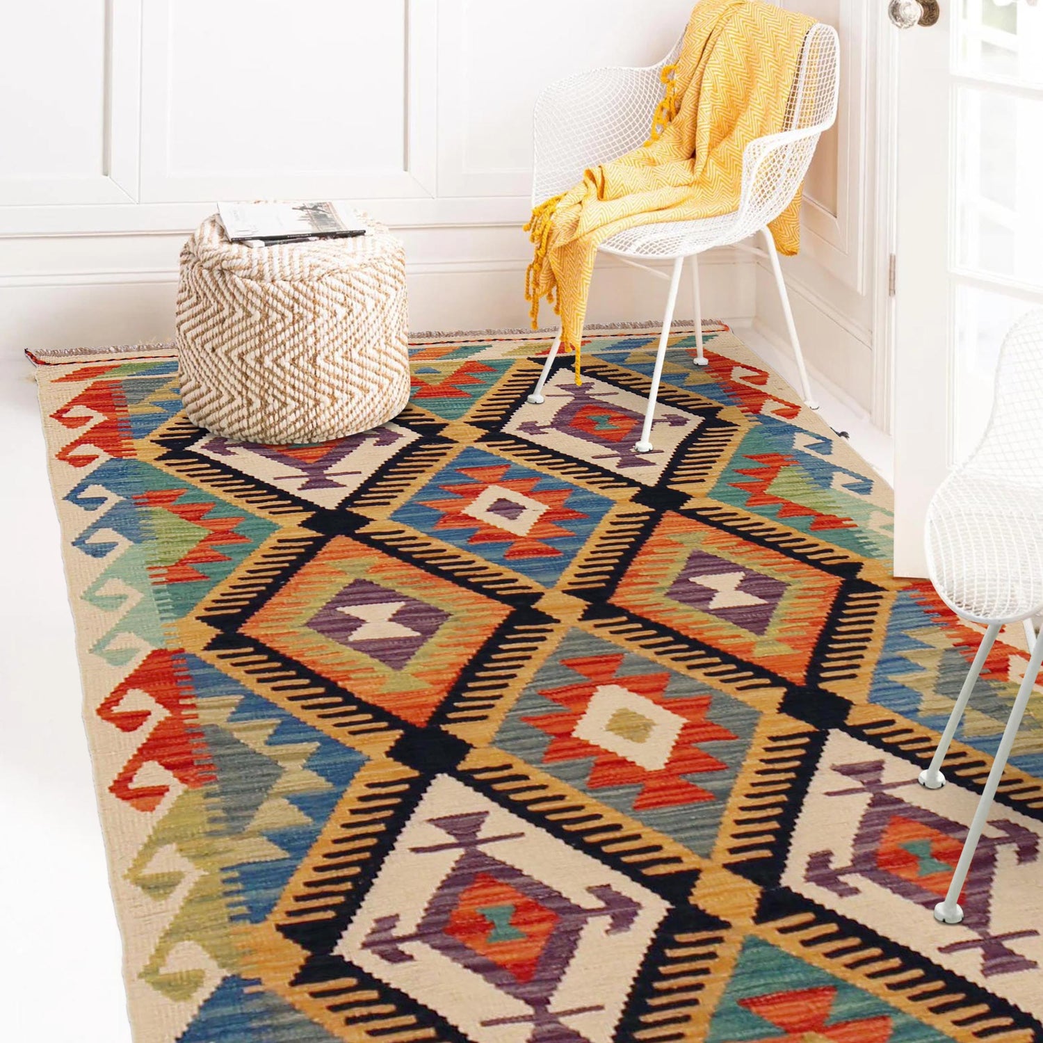 Handmade Vegetable Kilim 2' 10" x 4' 3" ft / 86 x 129 cm - No. P36256