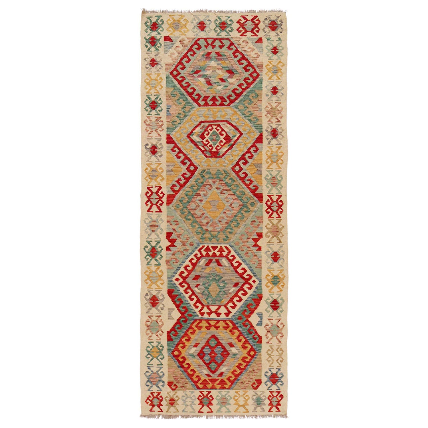 Hand Made Afghan Kilim Runner 3' 2" x 9' 4" ft / 97 x 285 cm - No. P36258