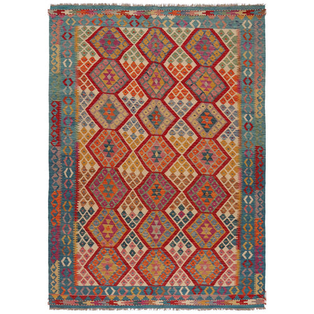 Hand Knotted Afghan Style Kilim 5' 10" x 8' 6" ft / 178 x 258 cm - No. P36260