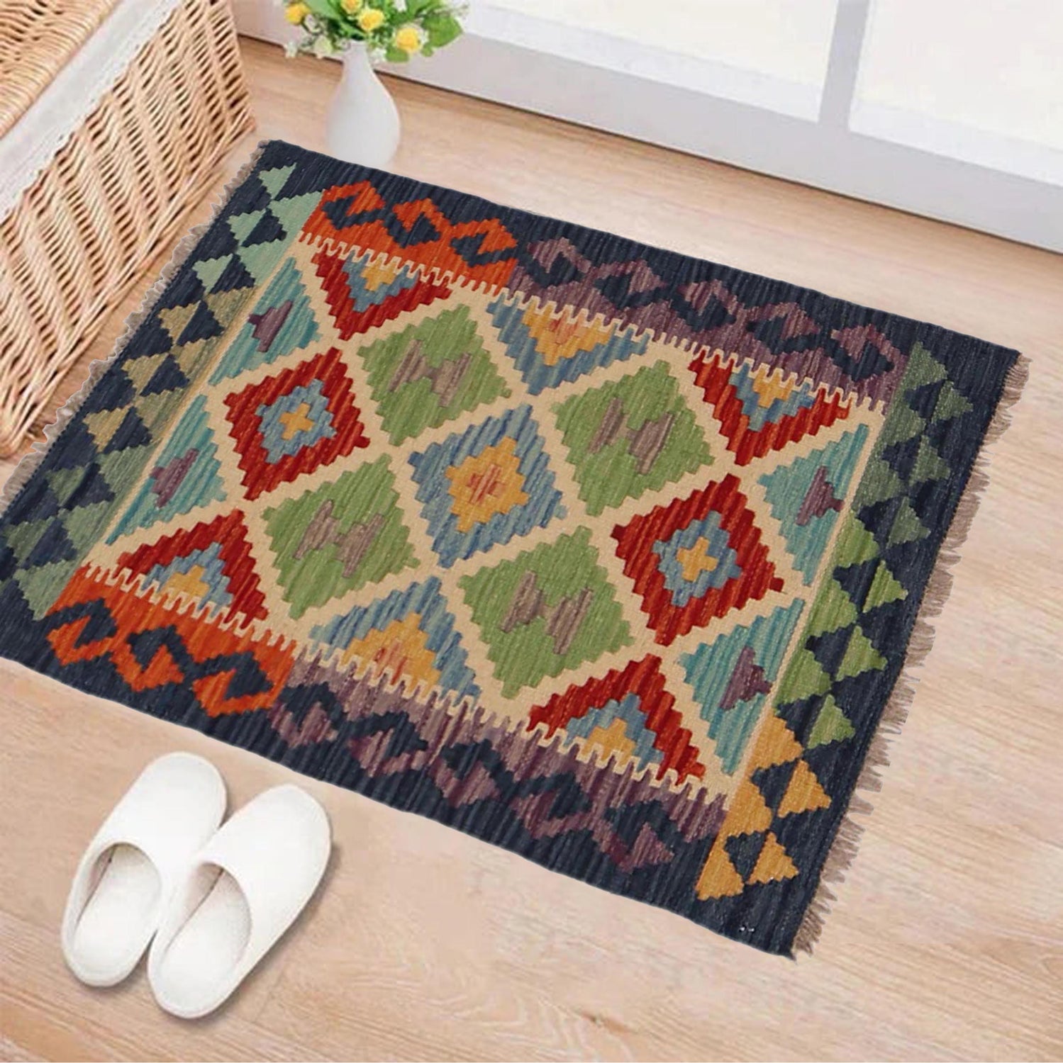 Handmade Turkish Design Wool Kilim 2' 0" x 2' 10" ft / 62 x 86 cm - No. P36271