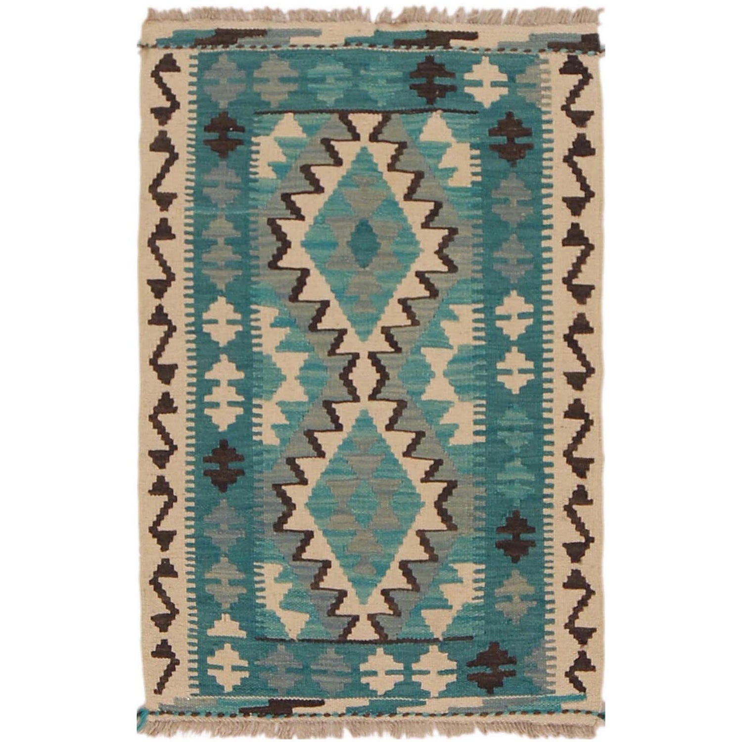 Handmade Afghan Vegetable Kilim 2' 0" x 2' 11" ft / 60 x 90 cm - No. P36274