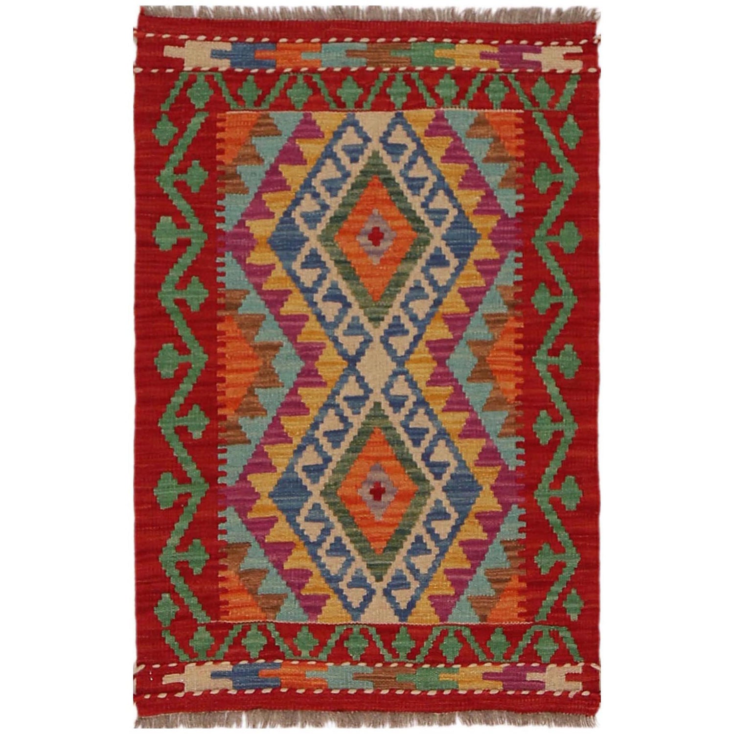 Hand Knotted Afghan Style Kilim 2' 1" x 3' 2" ft / 63 x 96 cm - No. P36279