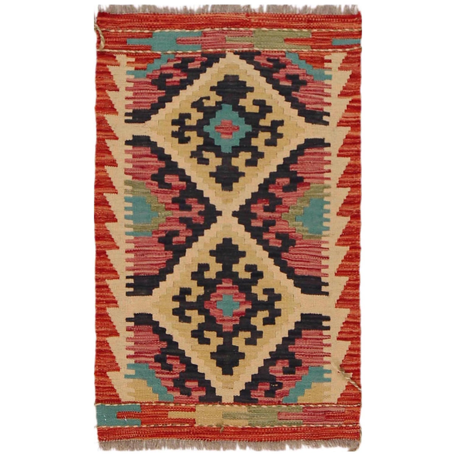 Hand Woven Wool Kelim 1' 10" x 3' 0" ft / 57 x 92 cm - No. P36280