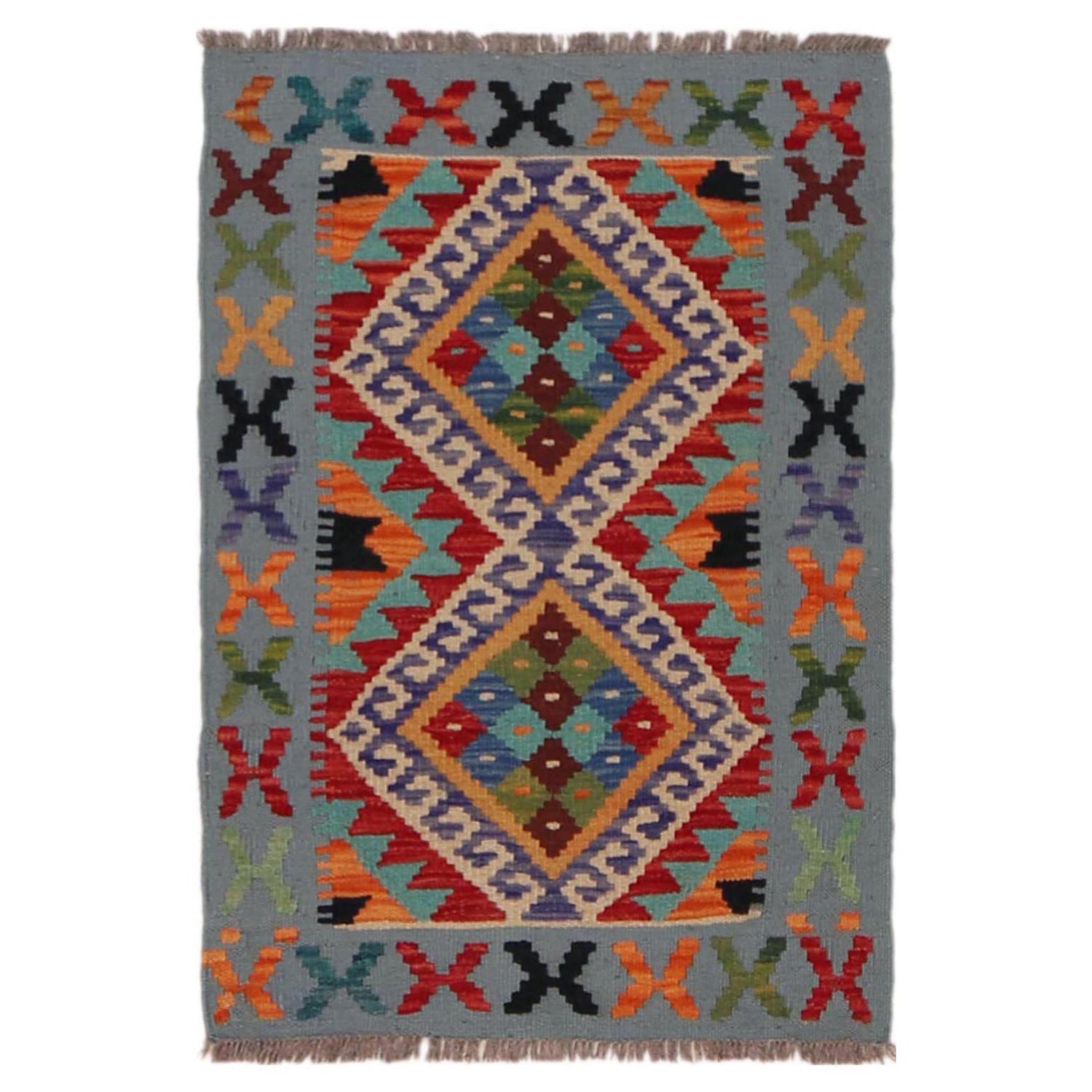 Handmade Turkish Design Wool Kilim 1' 10" x 2' 9" ft / 57 x 83 cm - No. P36281