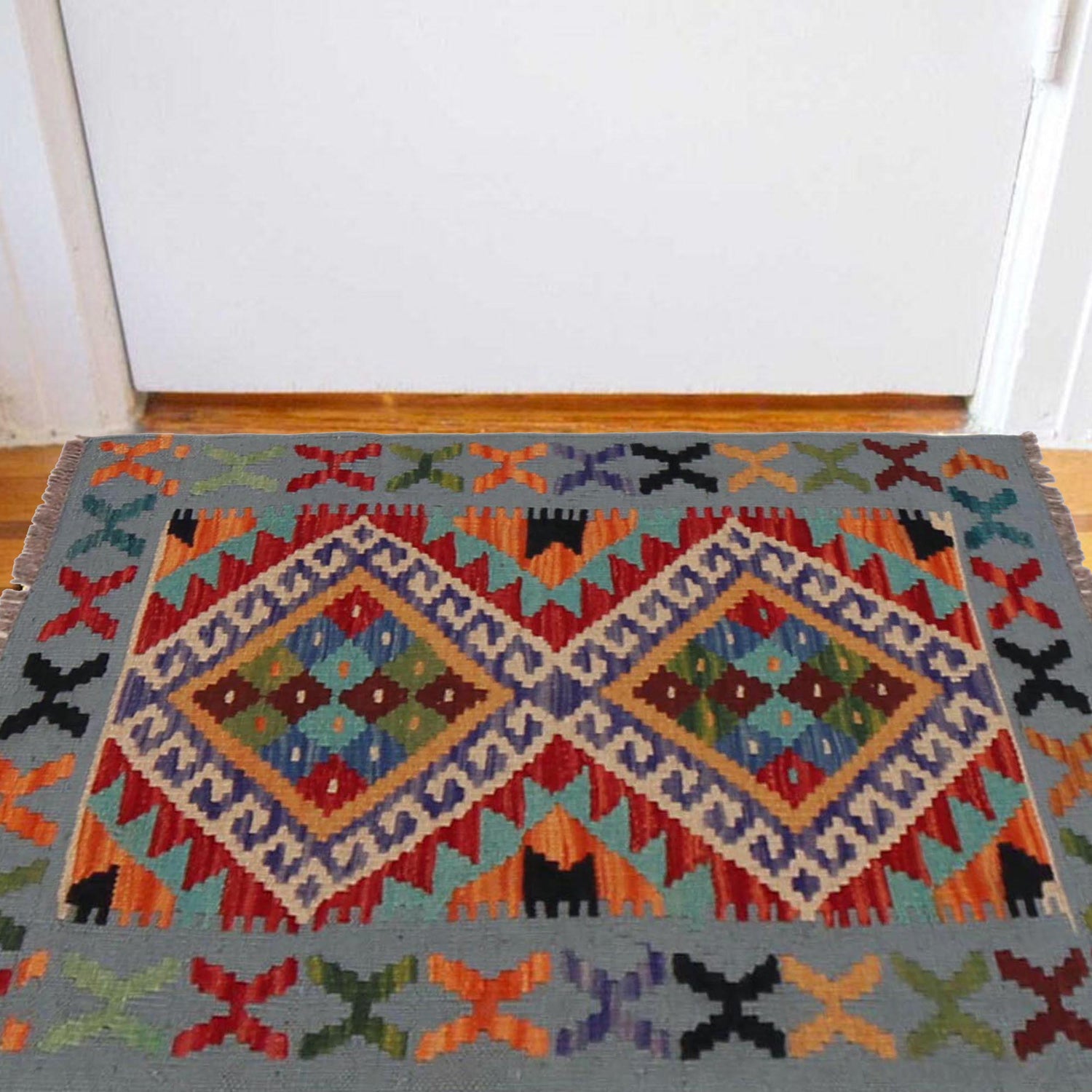 Handmade Turkish Design Wool Kilim 1' 10" x 2' 9" ft / 57 x 83 cm - No. P36281