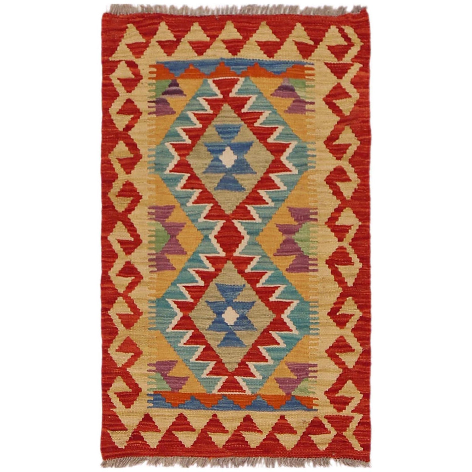 Hand Knotted Flatweave Kilim 1' 10" x 2' 11" ft / 56 x 90 cm - No. P36283