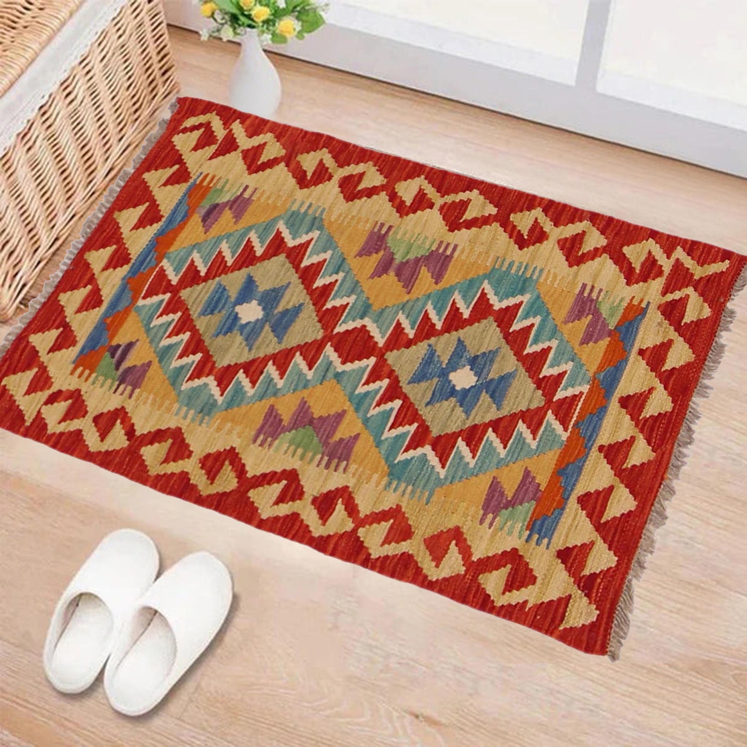 Hand Knotted Flatweave Kilim 1' 10" x 2' 11" ft / 56 x 90 cm - No. P36283