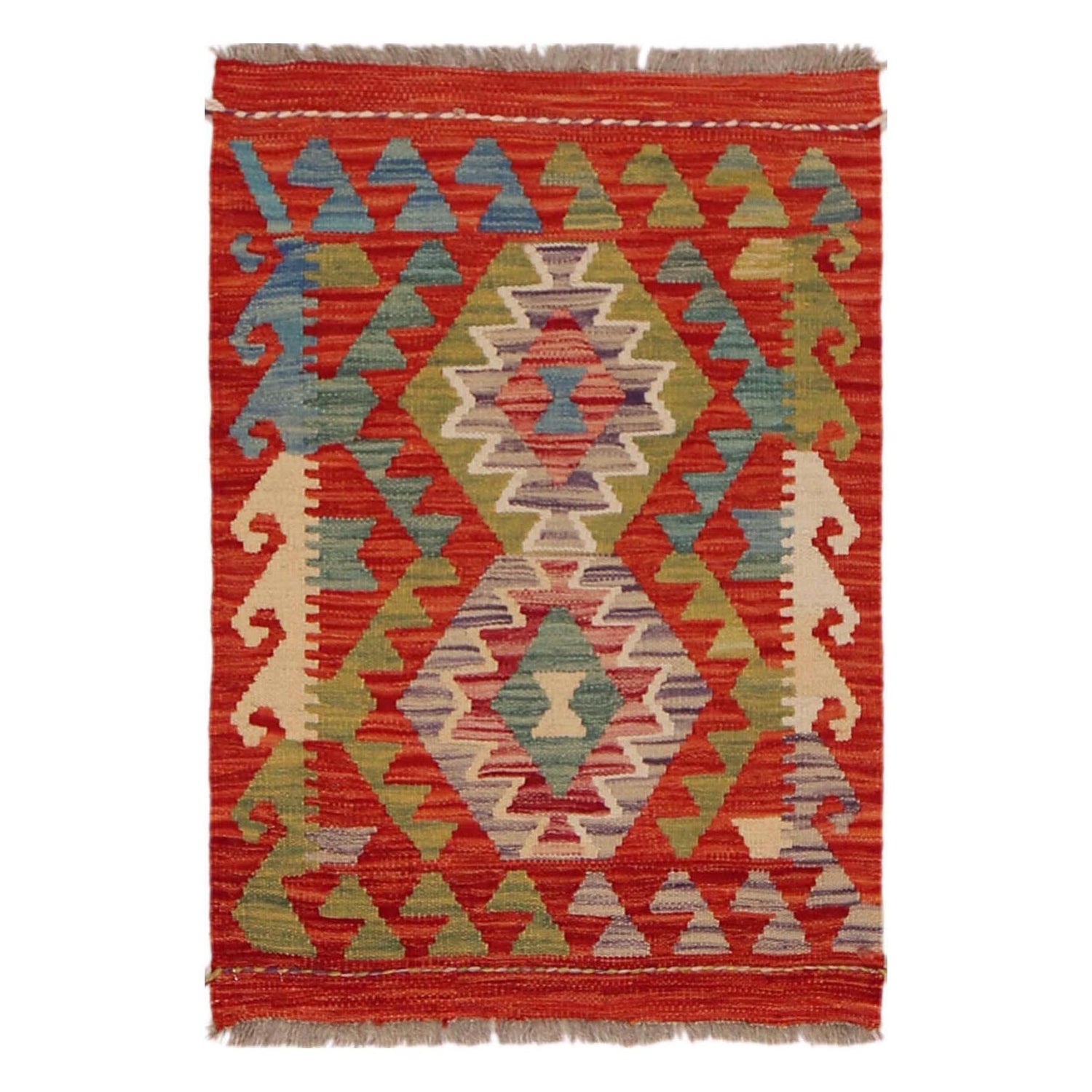 Multi Color ful Flat-Weave Wool Kilim 2' 0" x 2' 10" ft / 62 x 87 cm - No. P36286