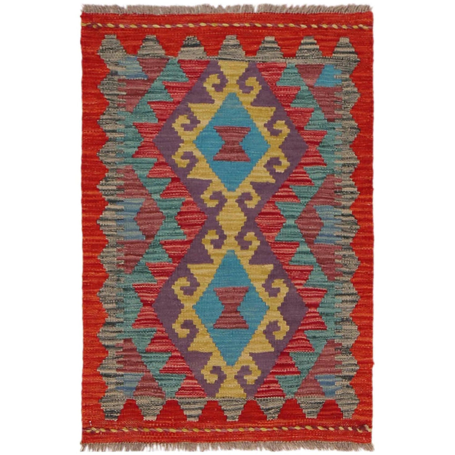 Hand Knotted Afghan Style Kilim 2' 0" x 2' 11" ft / 60 x 90 cm - No. P36289