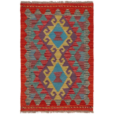 Hand Knotted Afghan Style Kilim 2' 0" x 2' 11" ft / 60 x 90 cm - No. P36289