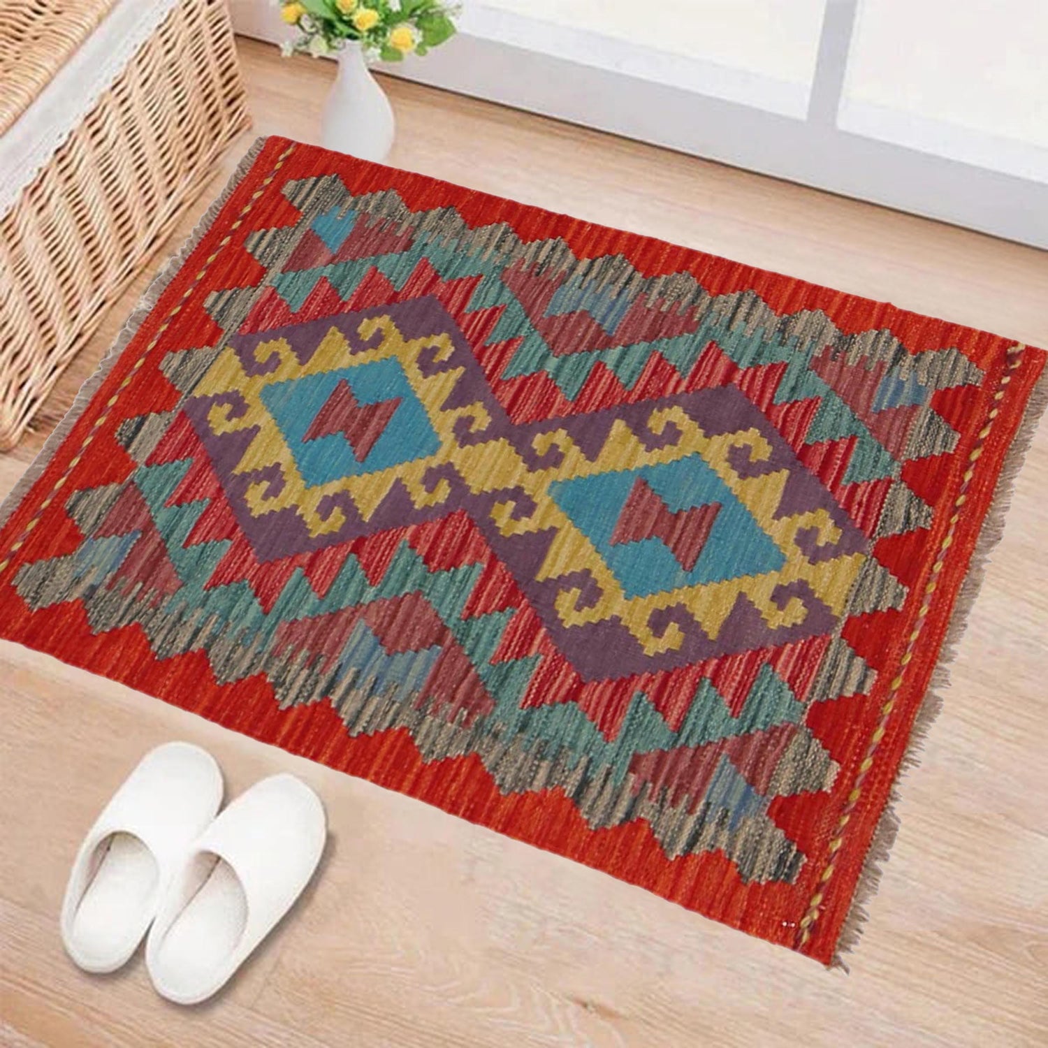 Hand Knotted Afghan Style Kilim 2' 0" x 2' 11" ft / 60 x 90 cm - No. P36289