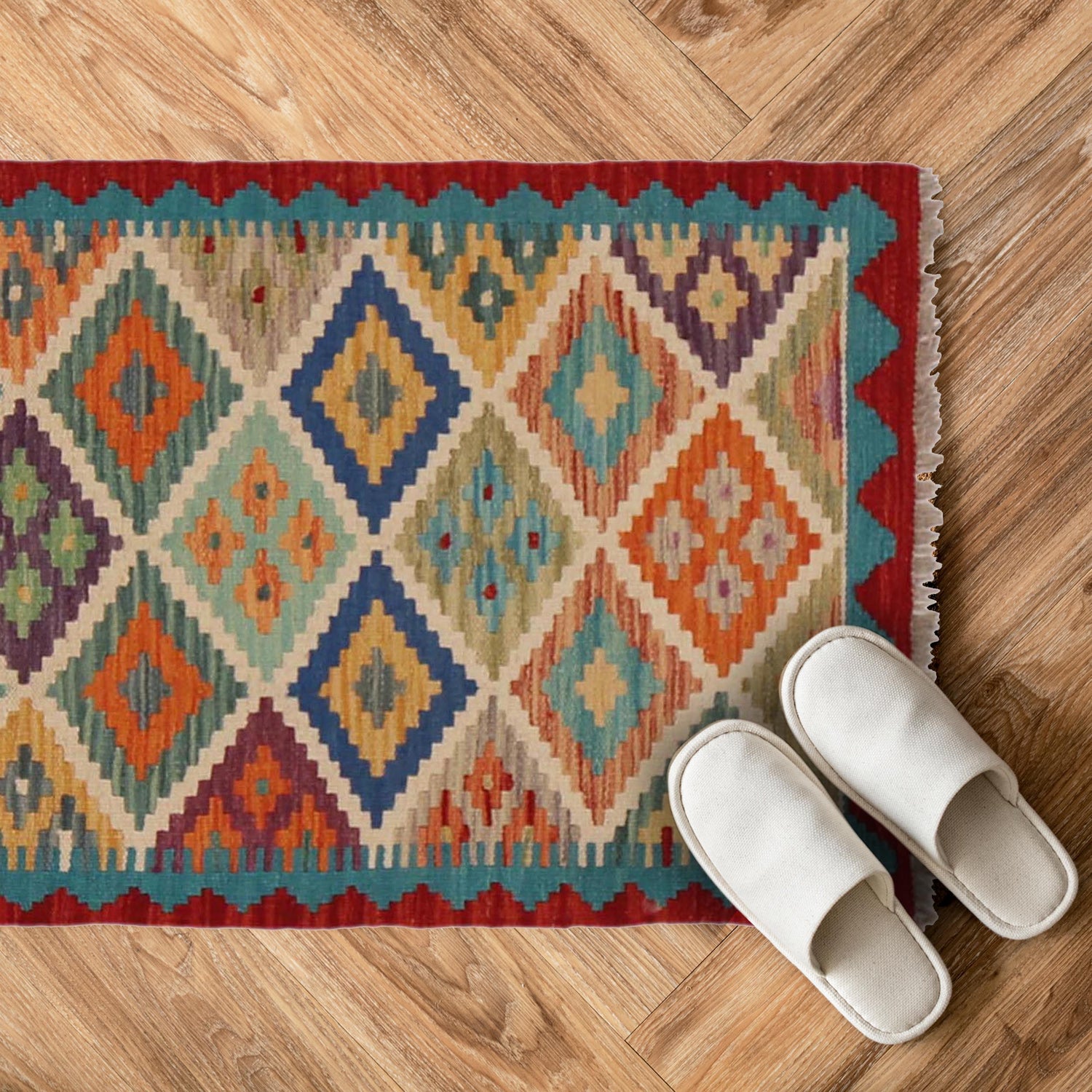 Hand Woven Wool Kelim 2' 0" x 2' 10" ft / 61 x 87 cm - No. P36290