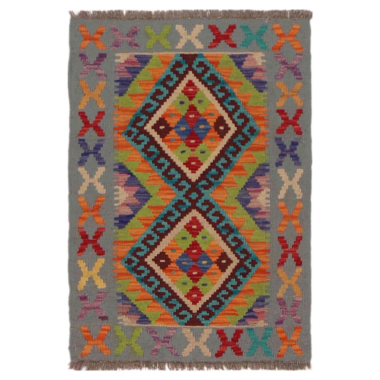 Handmade Afghan Vegetable Kilim 2' 0" x 2' 11" ft / 61 x 88 cm - No. P36294