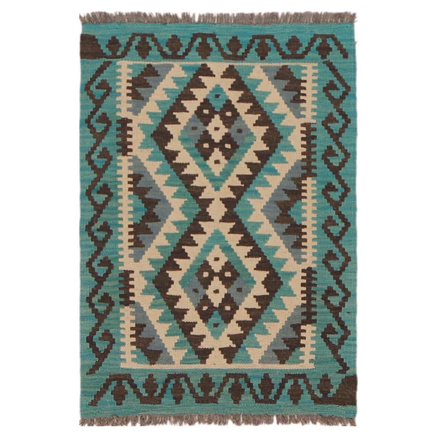 Multi Color ful Flat-Weave Wool Kilim 2' 0" x 2' 11" ft / 61 x 88 cm - No. P36296