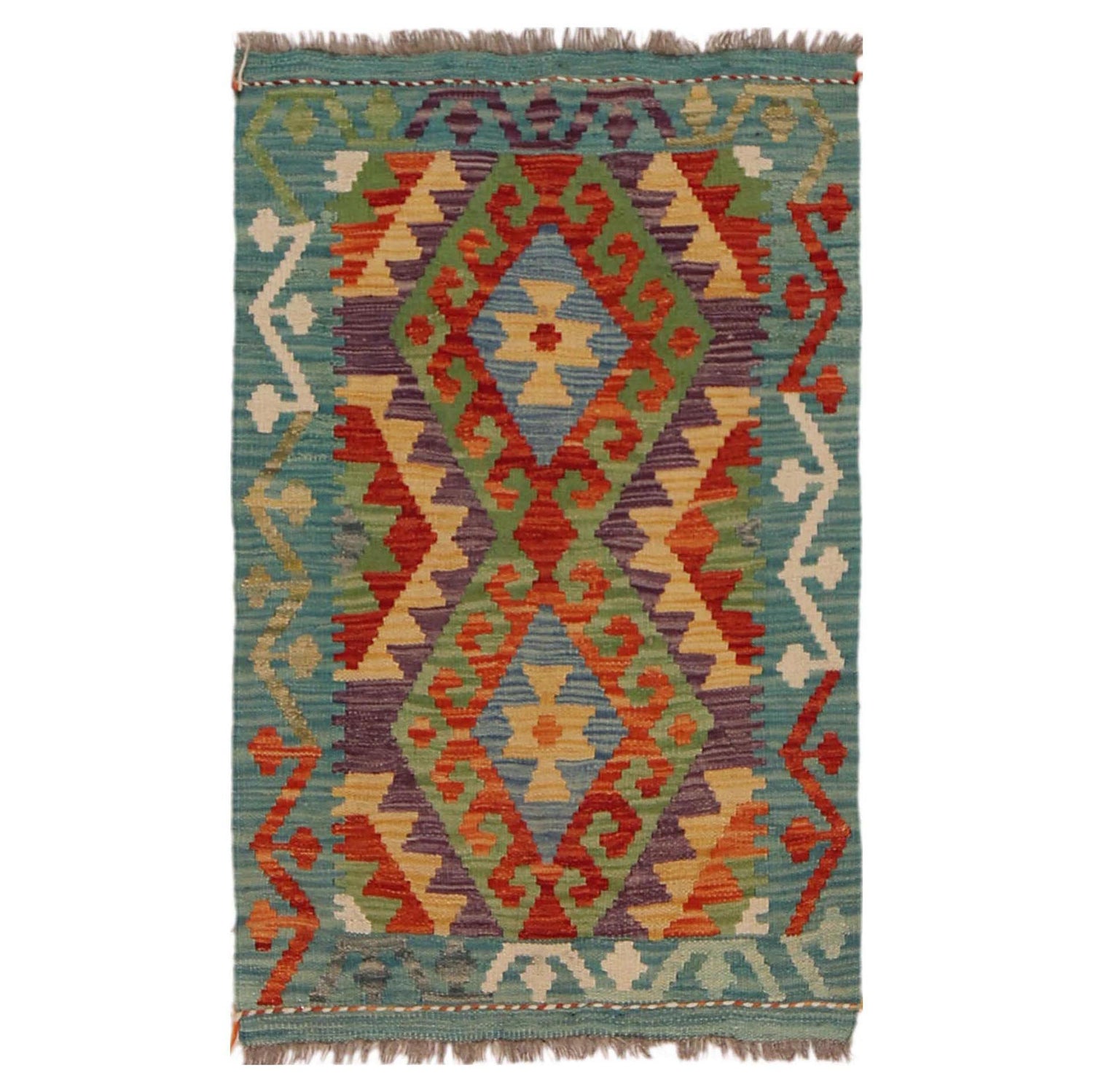 Hand Knotted Afghan Style Kilim 2' 1" x 3' 3" ft / 63 x 100 cm - No. P36299