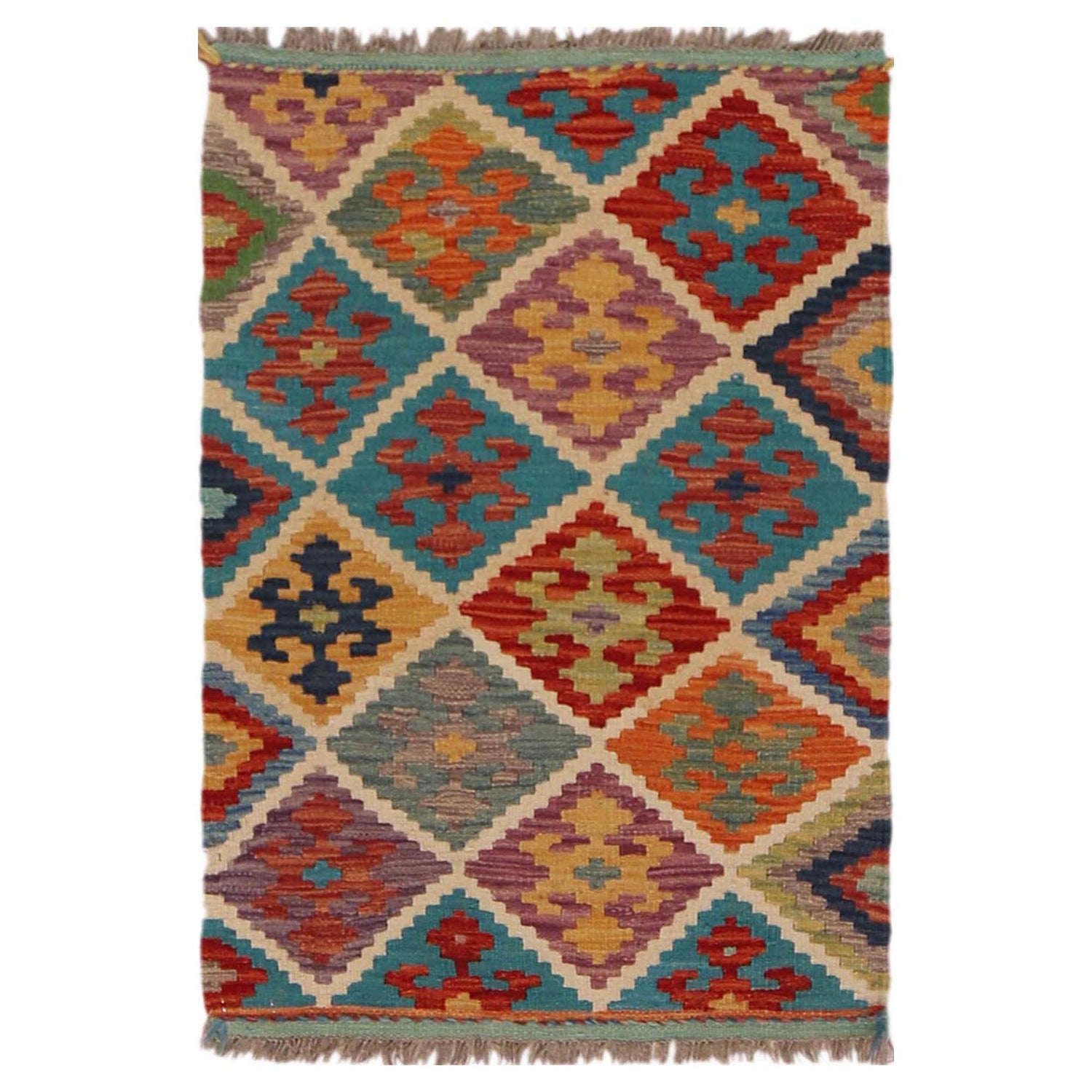Handmade Afghan Vegetable Kilim 2' 0" x 2' 11" ft / 61 x 90 cm - No. P36304