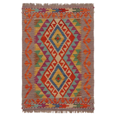 Multi Color ful Flat-Weave Wool Kilim 2' 2" x 3' 5" ft / 65 x 103 cm - No. P36306
