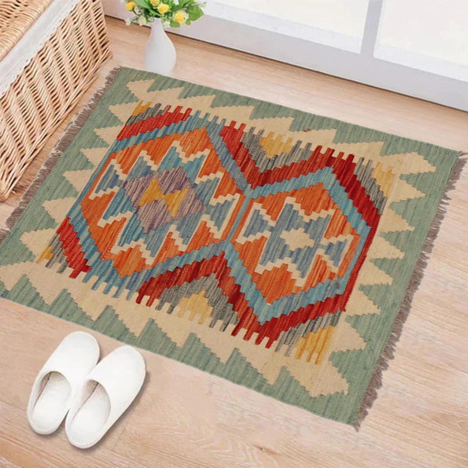 Handmade Vegetable Kilim 2' 0" x 2' 7" ft / 62 x 78 cm - No. P36311