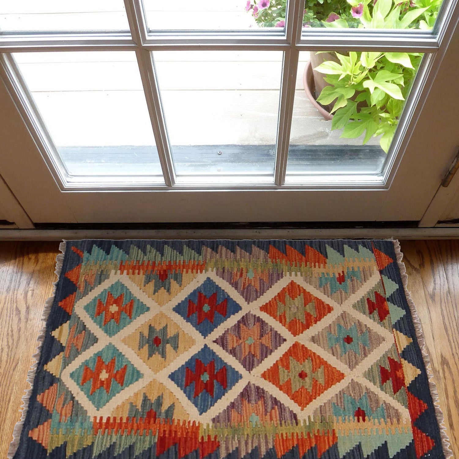 Hand Knotted Afghan Style Kilim 2' 0" x 2' 11" ft / 60 x 90 cm - No. P36313