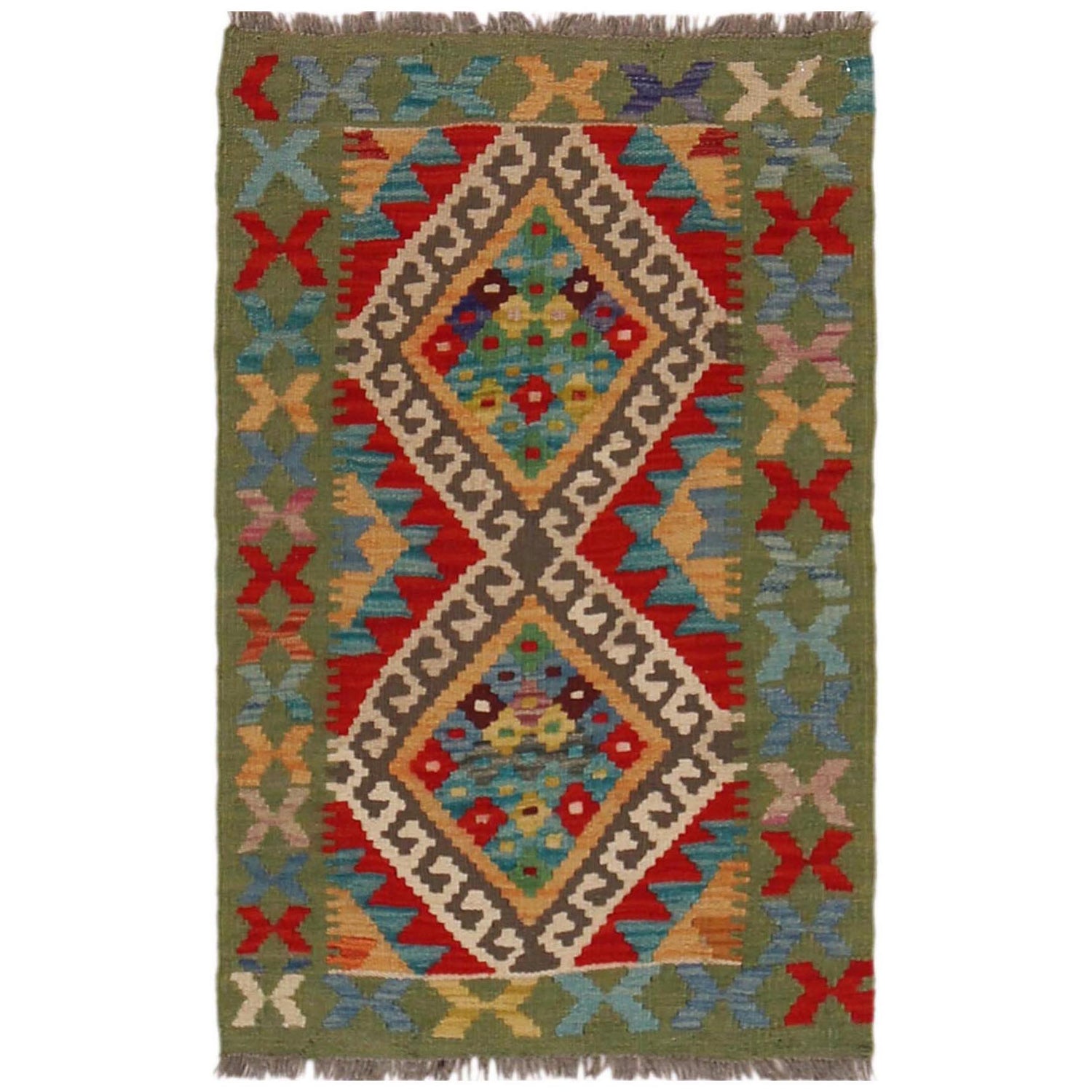 Handmade Turkish Design Wool Kilim 2' 0" x 3' 2" ft / 60 x 96 cm - No. P36315