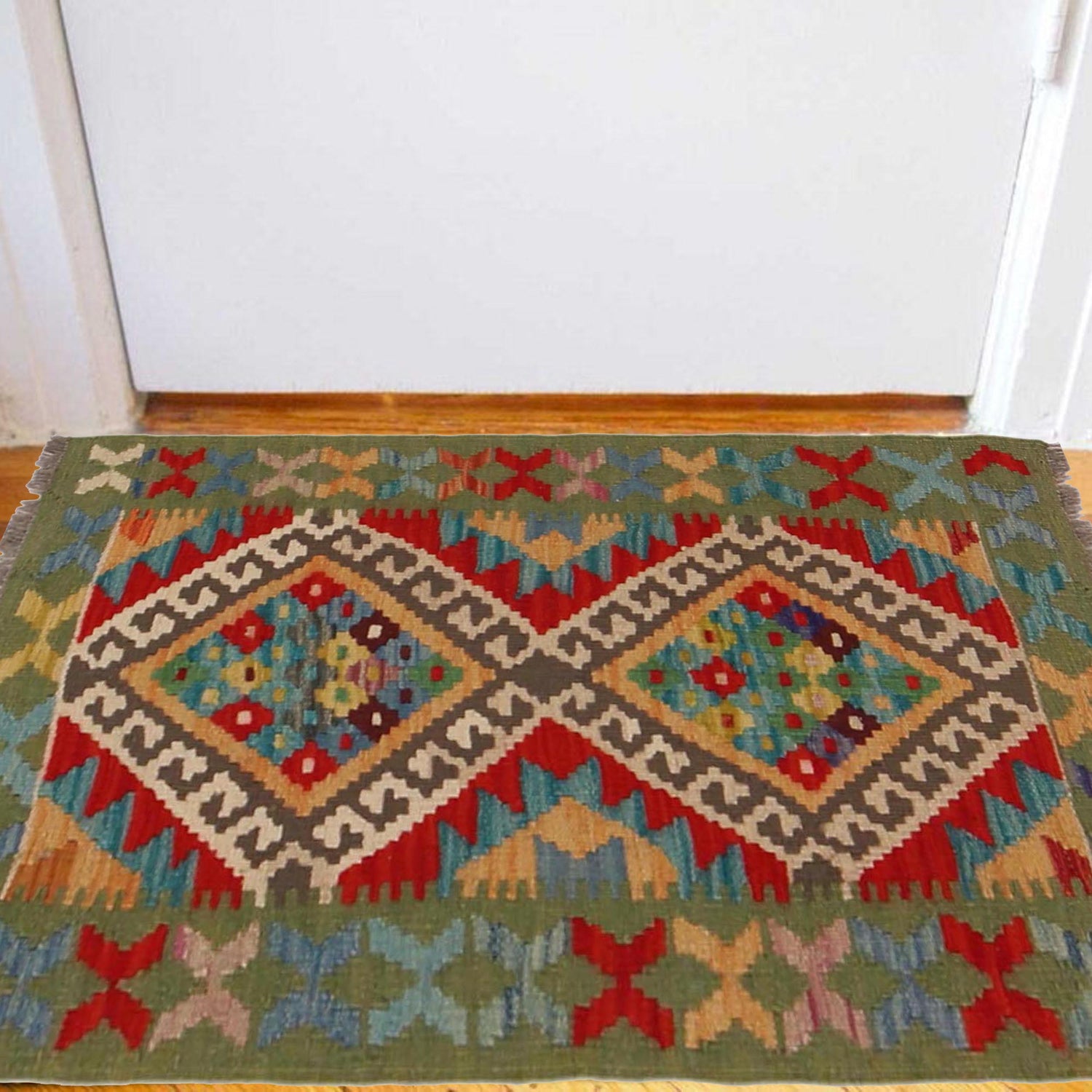 Handmade Turkish Design Wool Kilim 2' 0" x 3' 2" ft / 60 x 96 cm - No. P36315