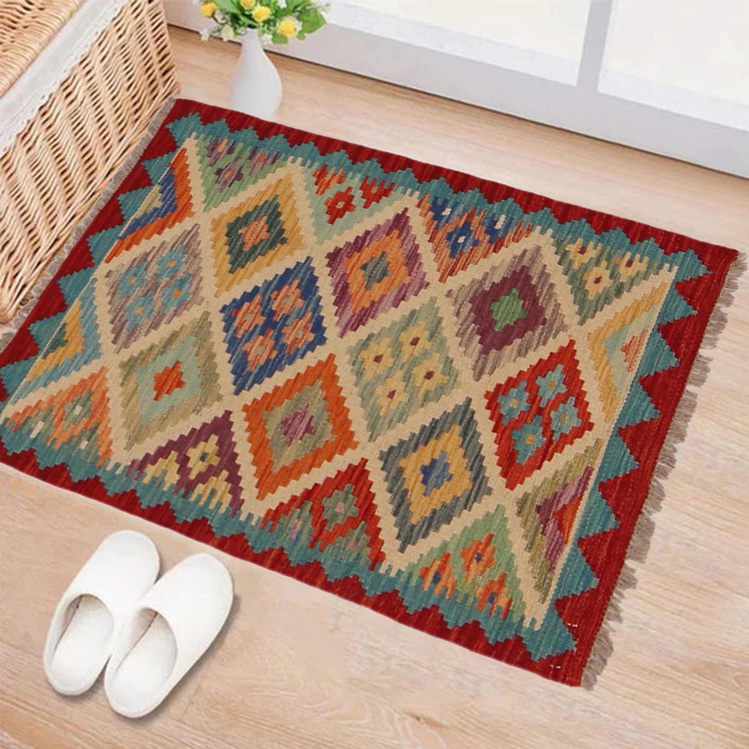 Hand Knotted Flatweave Kilim 2' 0" x 2' 11" ft / 61 x 88 cm - No. P36317
