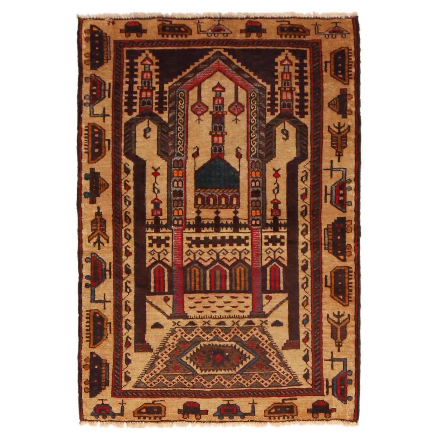 Islamic Prayer Carpet 2' 9" x 4' 0" ft / 84 x 123 cm - No. P36322