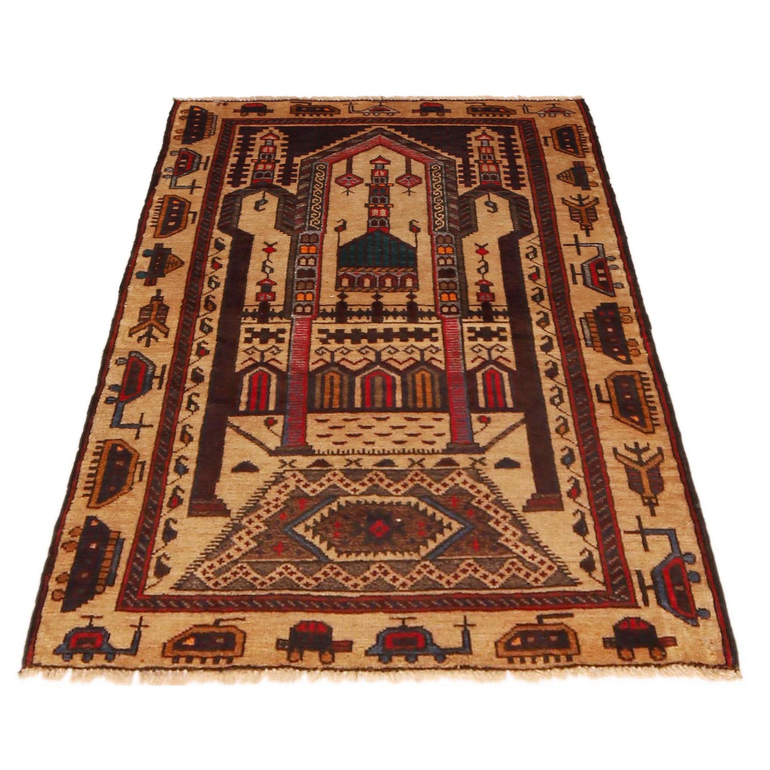 Islamic Prayer Carpet 2' 9" x 4' 0" ft / 84 x 123 cm - No. P36322
